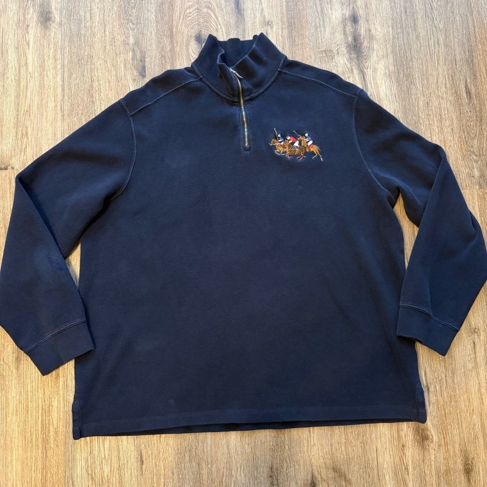Vintage Polo Ralph Lauren 1/4 Zip Pullover 3 Pony Player Men’s 2XL Navy Preppy